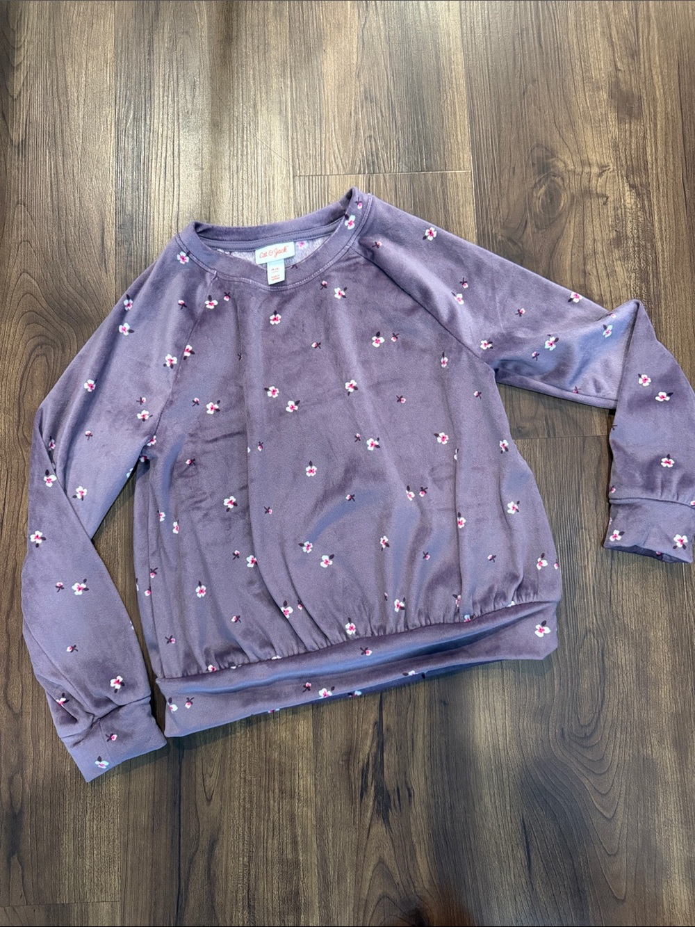 Cat & Jack Purple Velour Style Floral Pullover Sweatshirt - Girls Medium 8